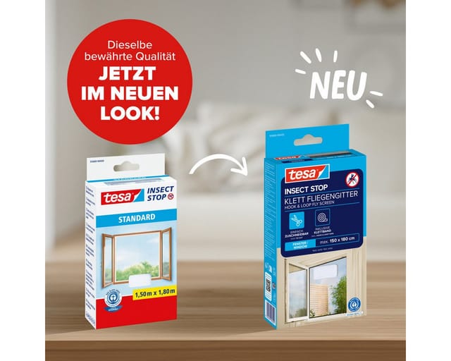 tesa Insektenschutz-Fensterrahmen Insect Stop Standard Fliegengitter für Fenster 1.5 m x 1.8 m, (Packung, 2-St., Fliegennetz, Klettband), Insektenschutzgitter -Fliegenetz ohne Bohren-zuschneidbar