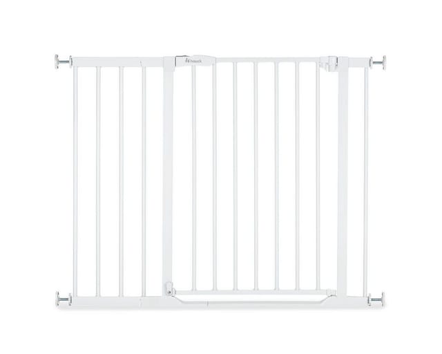 Hauck Türschutzgitter Clear Step Set 2 inklusive Verlängerung 21 cm, White, auch als Treppenschutzgitter verwendbar, 96-101 cm, flacher Durchgang
