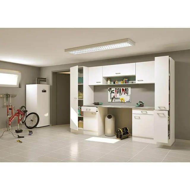 Flex-Well Mehrzweckschrank-Set LUCCA, 9-teilig, Hauswirtschaft-, Hobby/Werkraum, Küche, Breite 290 cm, (Komplett-Set, 9-St., bestehend aus: 2x Unter-, 3x Ober- und 2x Hochschrank, Regal+APL), Kombination aus 8 Möbelteilen und durchgehender Arbeitsplatte