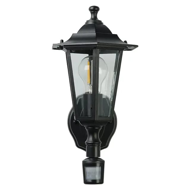 EGLO Wandleuchte Laterna 4 Außen-Wandlampe, Außenleuchte, Aluguss und Glas, E27, IP44, Bewegungsmelder, Sensorschalter, ohne Leuchtmittel, Wand-/Deckenleuchte - L16,5 x H36 x AL21,5 cm - schwarz - 1X60W exkl.
