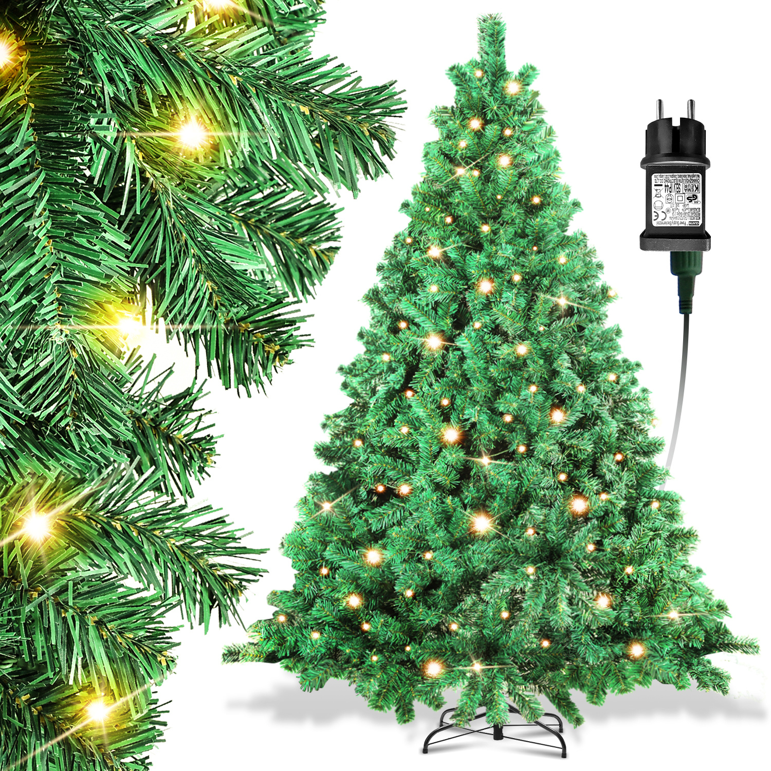 Wolketon 210cm Künstlicher Weihnachtsbaum Mit Led-beleuchtung 400 Leds Warmweiß Inkl. Metallfuß Mit 1200 Spitzen Christbaum Tannenbaum Pvc Grün