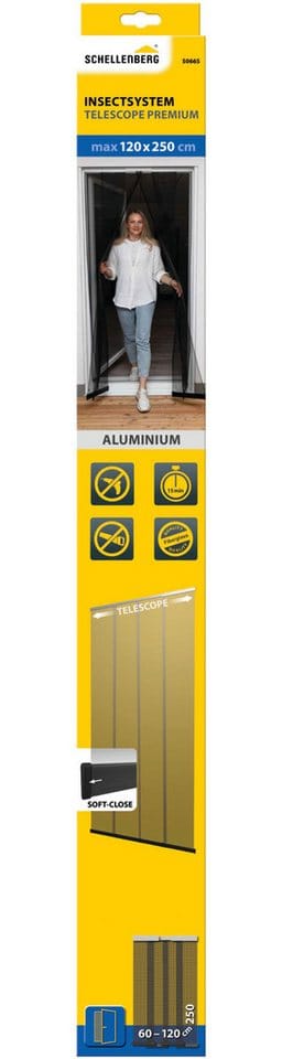 SCHELLENBERG Insektenschutz-Vorhang "Premium Teleskop", Fliegengitter für Balkontüren und Terrassentüren, 120 x 250 cm in anthrazit, ohne bohren
