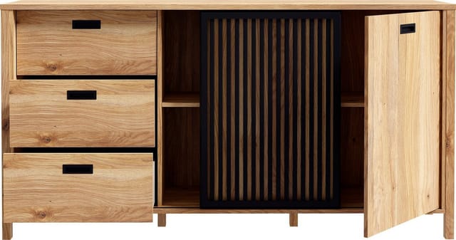 FORTE Sideboard Jytana, Breite 174,8 cm, Tür mit Lamellenoptik, Mauvella Eiche / Schwarz