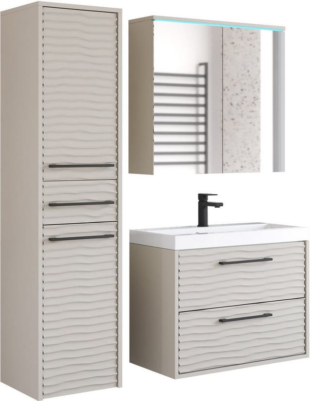 welltime Badmöbel-Set Canada - Fronten mit Wellenstruktur, (Komplett-Set, 4-St., Fronten mit Wellenstruktur)