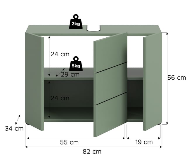 welltime Waschbeckenunterschrank BIEL, Breite: 82 cm, 3 Türen, 4 Fächer, Siphonausschnitt (1-St) Waschbeckenunterschrank, Unterschrank, WBU, Badezimmer, Bad