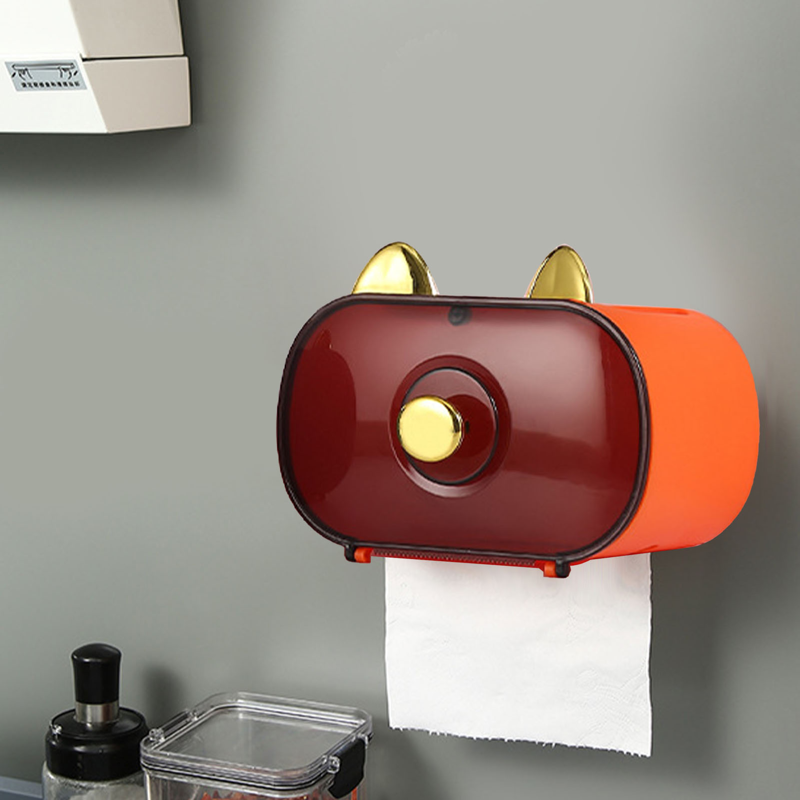 Fortune Cat Wand-toilettenpapierhalter, Wasserdicht, Für Küche, Bad, Büro, Orange