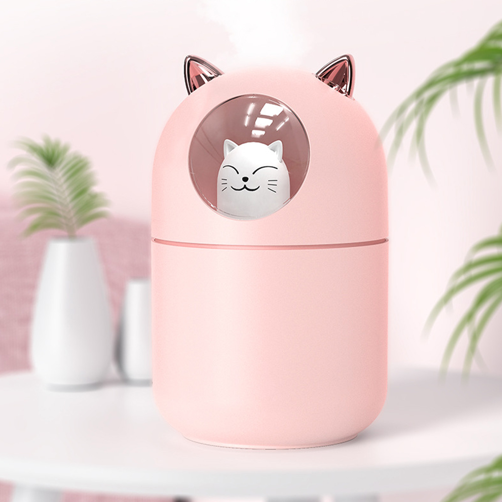 Geräuschloser, Tragbarer Mini-usb-luftbefeuchter Mit Farbiger Led-beleuchtung Für Büro, Schlafzimmer, Auto, Pink