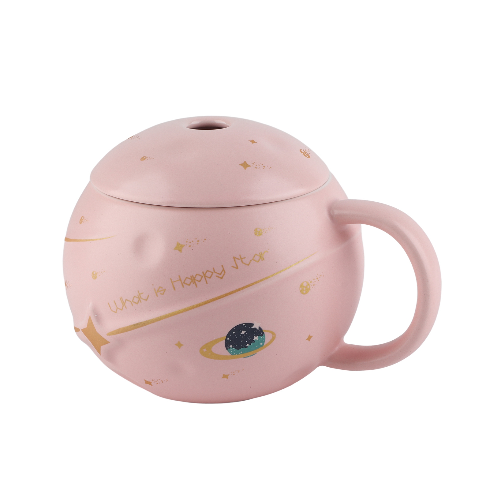 400 Ml Niedlicher Astronautenbecher Mit Ergonomischem Henkel, Keramikbecher Mit Deckel Und Löffel Für Kaffee, Tee, Milch, Rosa