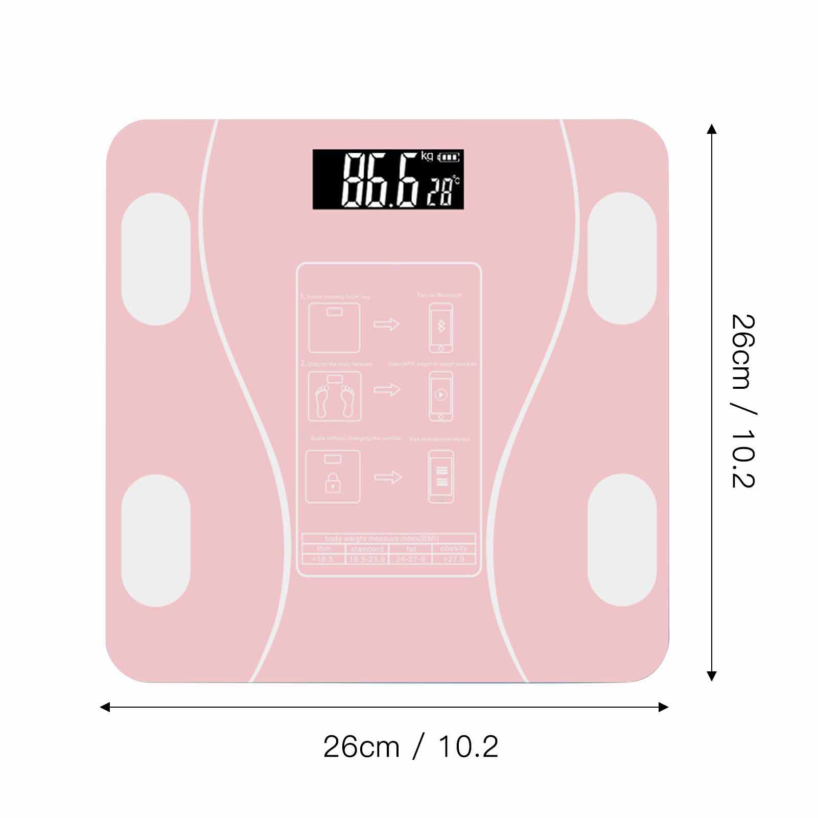Körperwaage, Max. 180 Kg, Hohe Genauigkeit, Intelligente Analyse, Bluetooth, Waage Für Damen Und Herren, Pink