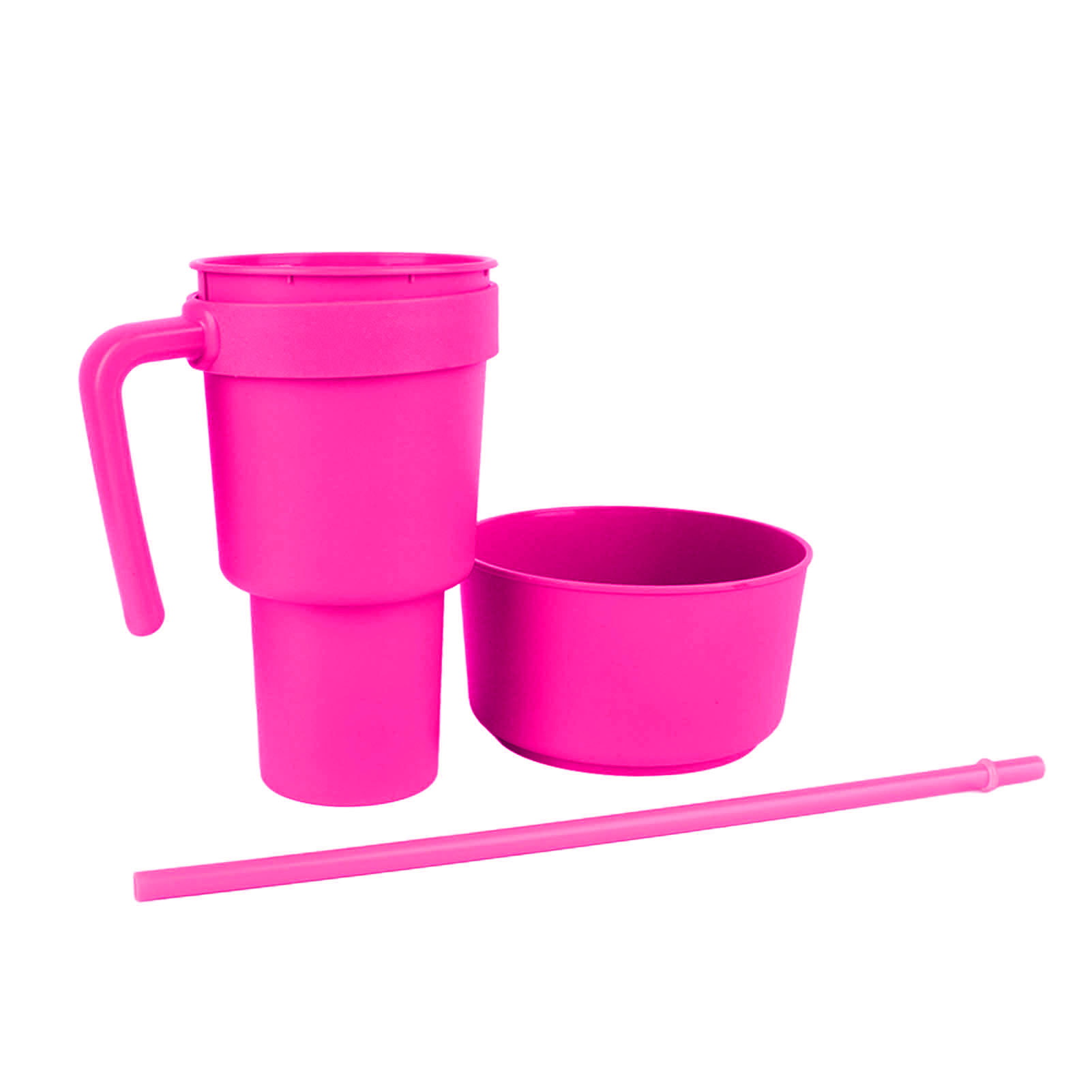 2-in-1-snackbecher Mit Strohhalm, Große Öffnung, Trinkbecher Aus Kunststoff, Ideal Für Kino, Zuhause Und Unterwegs, Pink