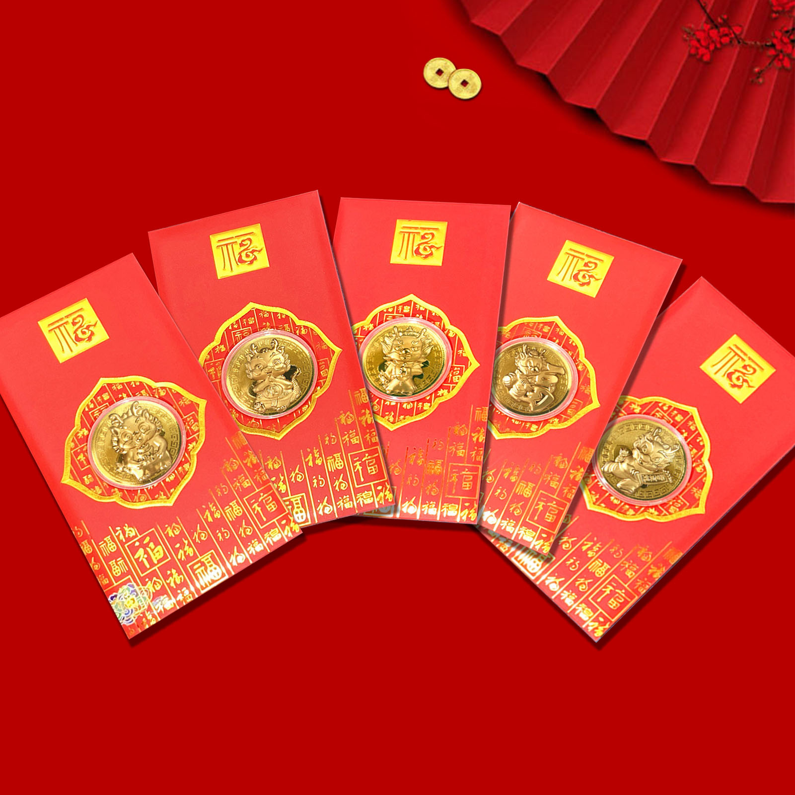 Chinesischer Roter Umschlag Mit Drachenmotiv, Goldfolie, Glücksbringer Für Frühlingsfest Und Neujahr