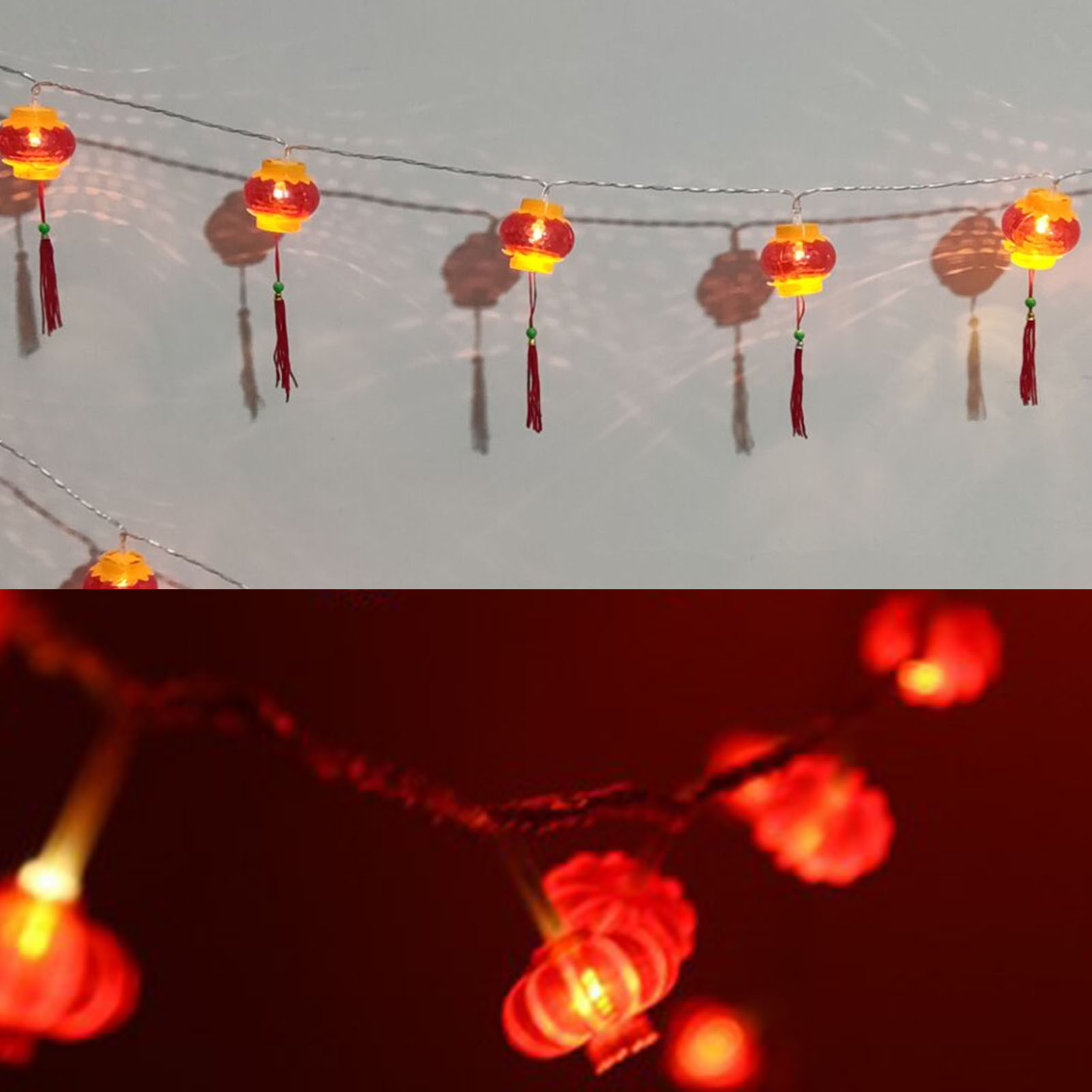 Rote Chinesische Laterne Mit Led-leuchten, Wasserdichte, Pvc-beschichtete Neujahrslaterne Für Höfe Mit Quaste, 6 Meter Lang, 40 Lichter