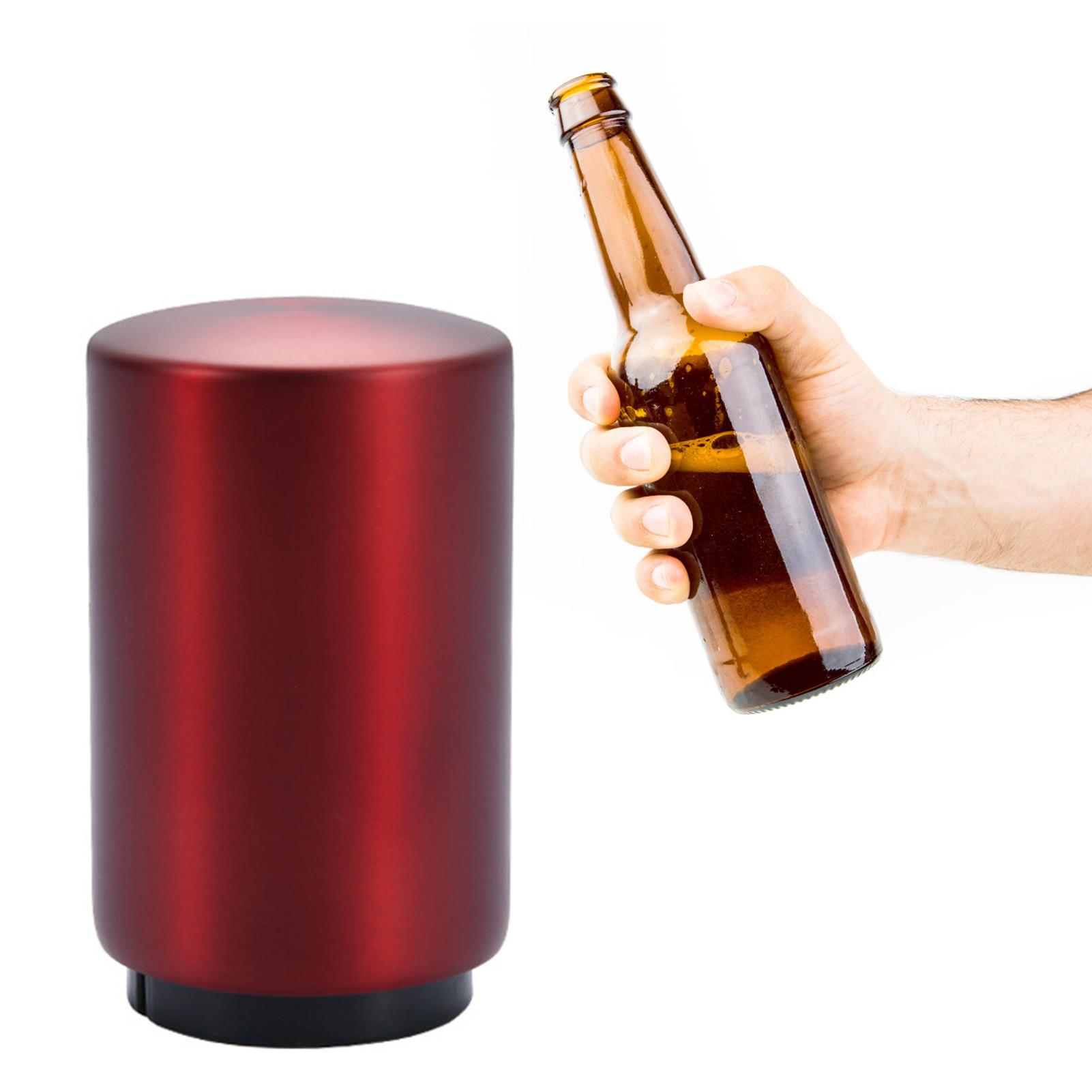 Automatischer Magnetischer Flaschenöffner Aus Edelstahl Mit Aufsteckbarem Deckel Für Bier- Und Getränkeflaschen In Rot