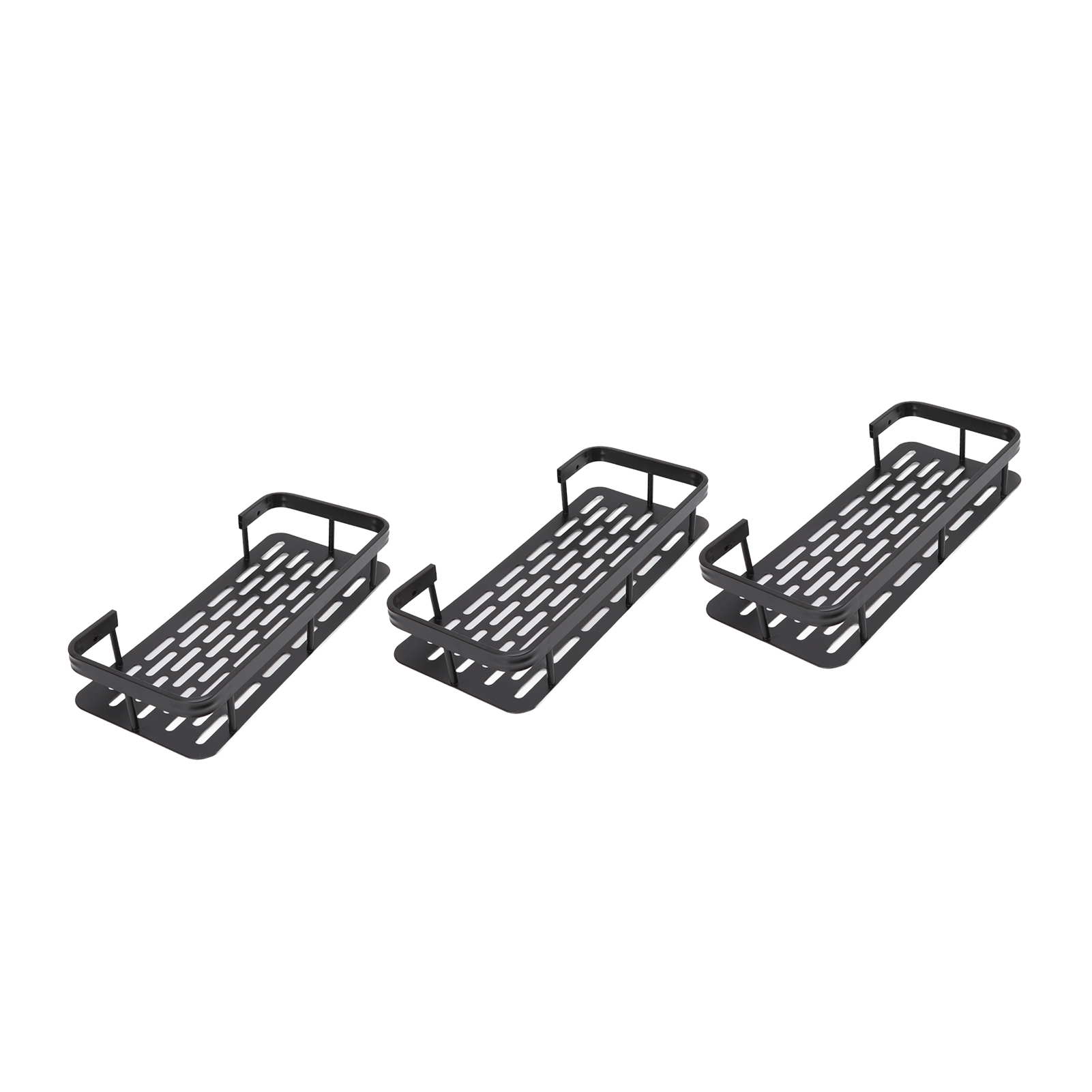 Duschablage, 3-lagig, Rechteckig, Aluminium, Ohne Löcher, Für Badezimmer, Für Zuhause, Schwarz