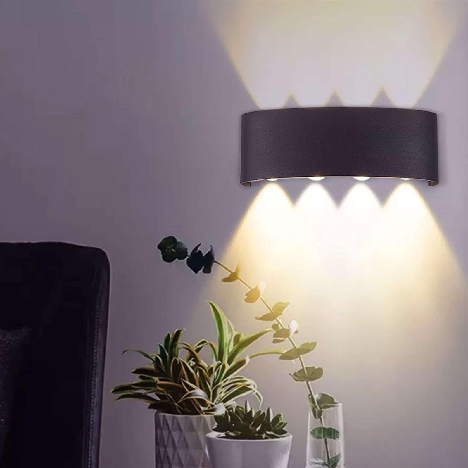 Aufwärts- Und Abwärtsbeleuchtung, 8 W, 4000 K, Schwarzer Rahmen, 8 Leds, Ip65 Wasserdicht, Led-wandleuchte Für Schlafzimmer, Büro, Hotel