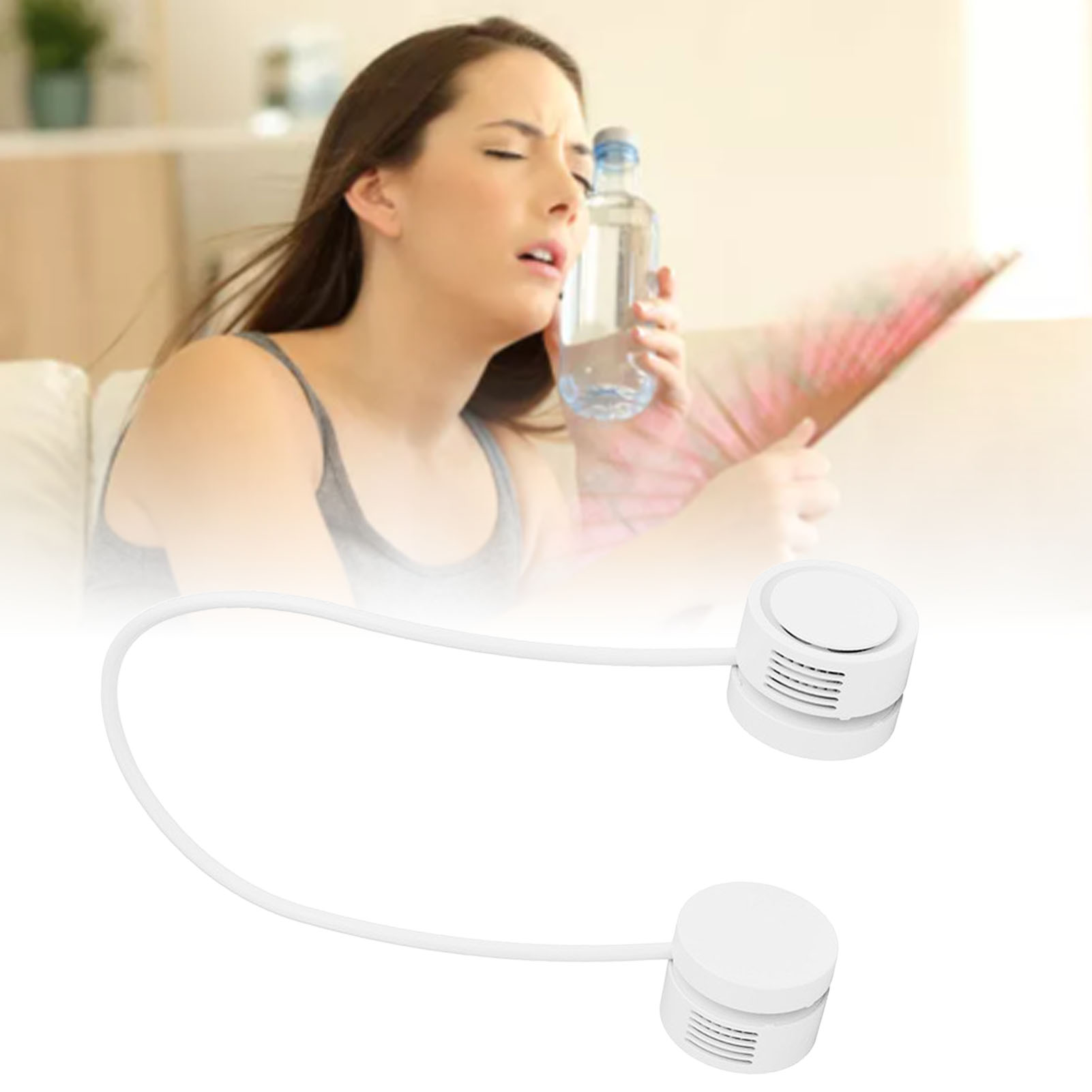 Tragbarer Mini-nackenventilator Mit Usb-ladefunktion, Klingenloser Hängeventilator Mit Aromatherapie, Weiß