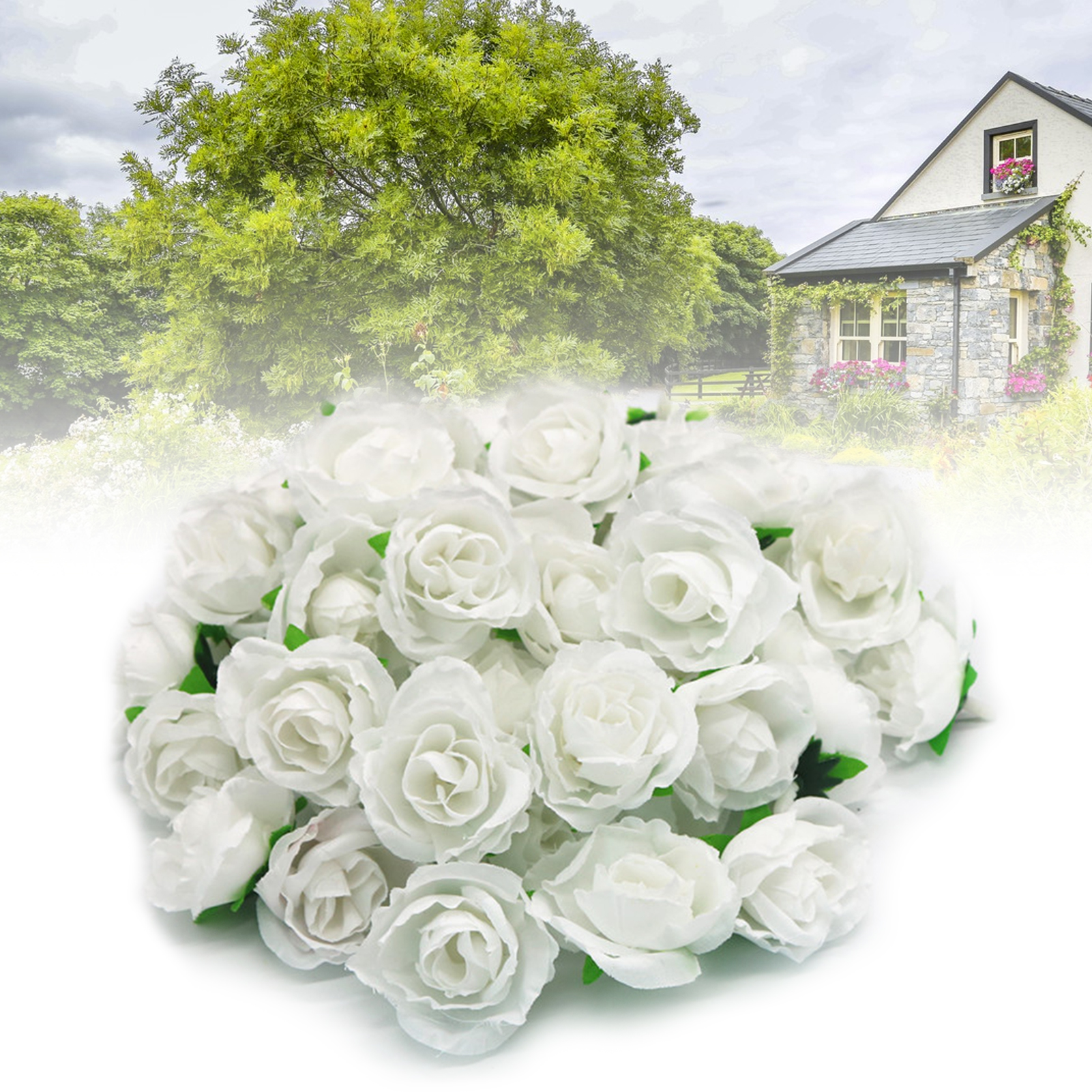 50 Künstliche Rosenköpfe, Dekorativ, Wiederverwendbar, Künstliche Seidenrosen Für Hochzeiten, Weiß