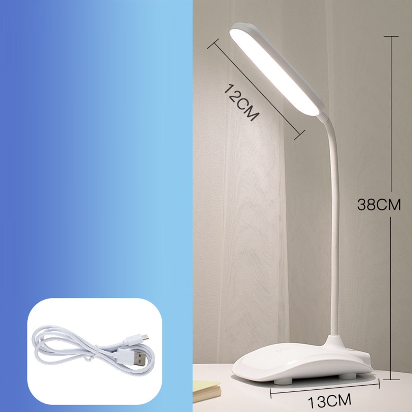 Augenschonende Led-schreibtischlampe, 3 Farben, Stufenlos Dimmbar, Touch-bedienung, Für Schlafzimmer/nachttisch, Weiß