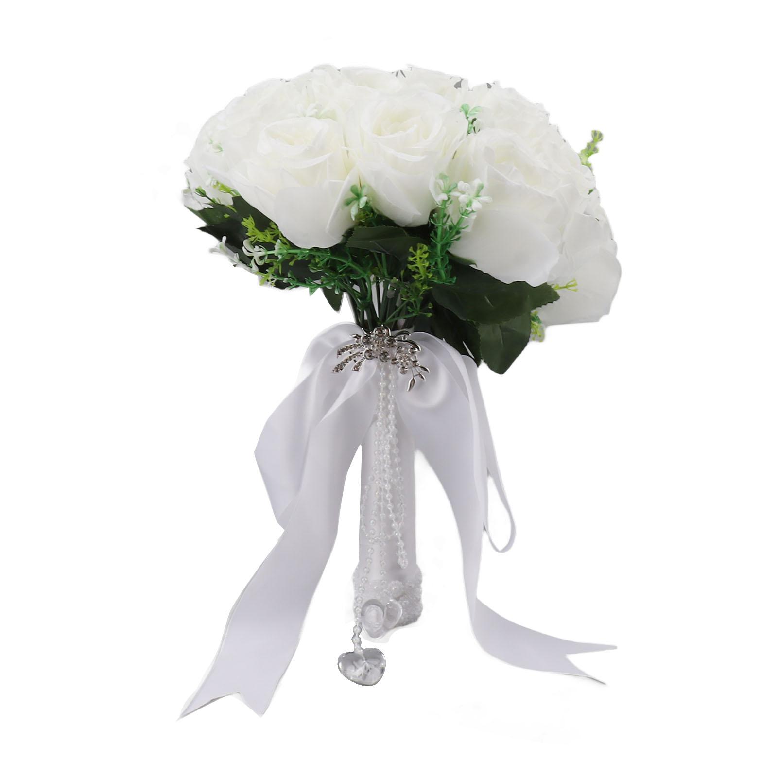 Weißer Brautstrauß, Künstliche Blumen, Künstliche Perlen, Kristallstrauß Für Hochzeitsfotografie