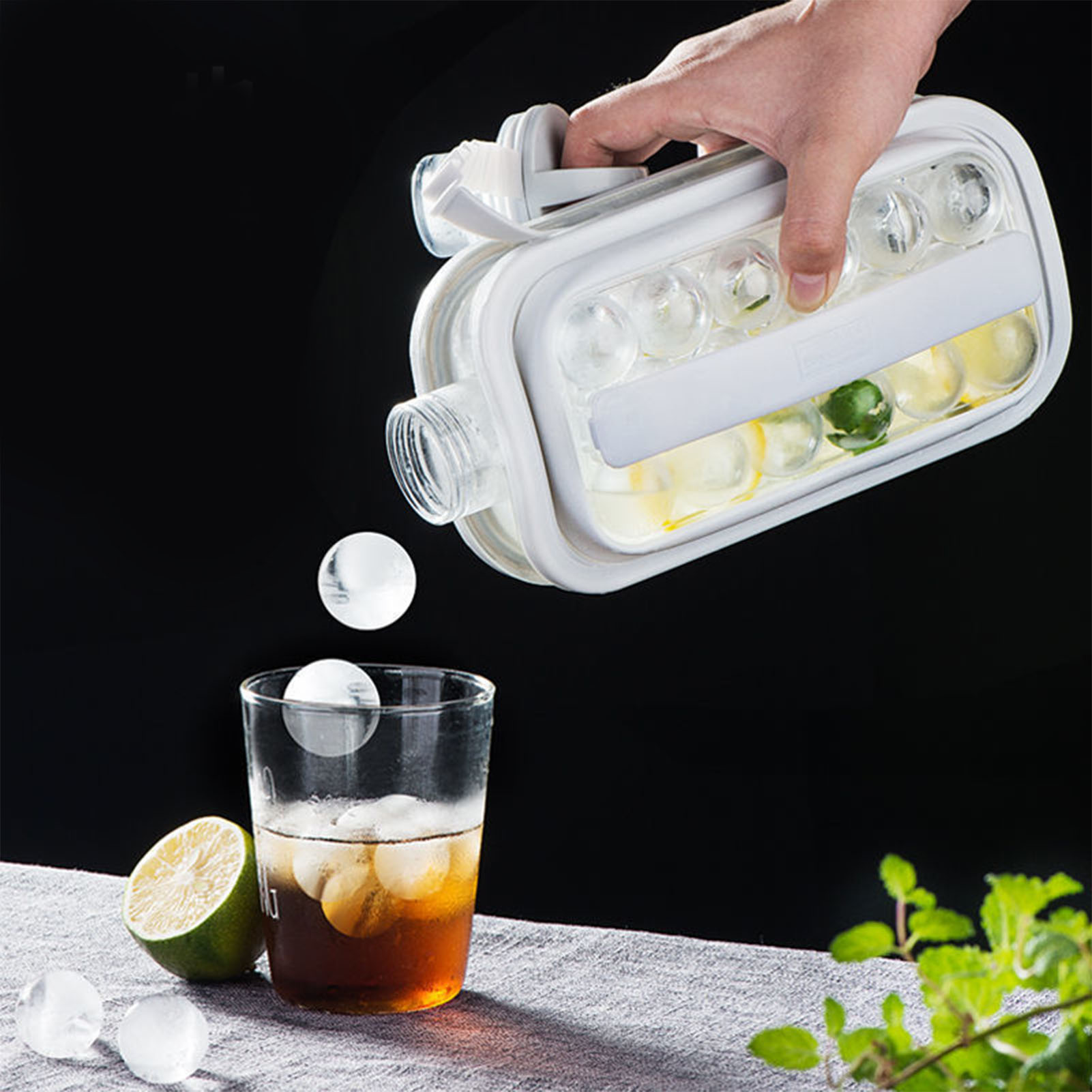 2-in-1 Eiswürfelbereiter, Tragbarer Eiswürfelbereiter, Wasserflasche Mit Deckel, Weiß