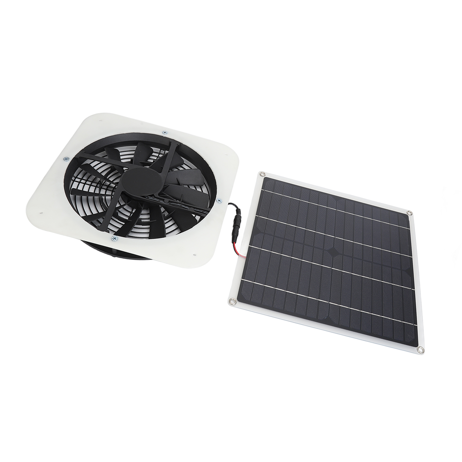 Solar-abluftventilator-set, 100-w-solarpanel Mit 10-zoll-rundventilator Für Gewächshaus, Hühnerstall, Weiß
