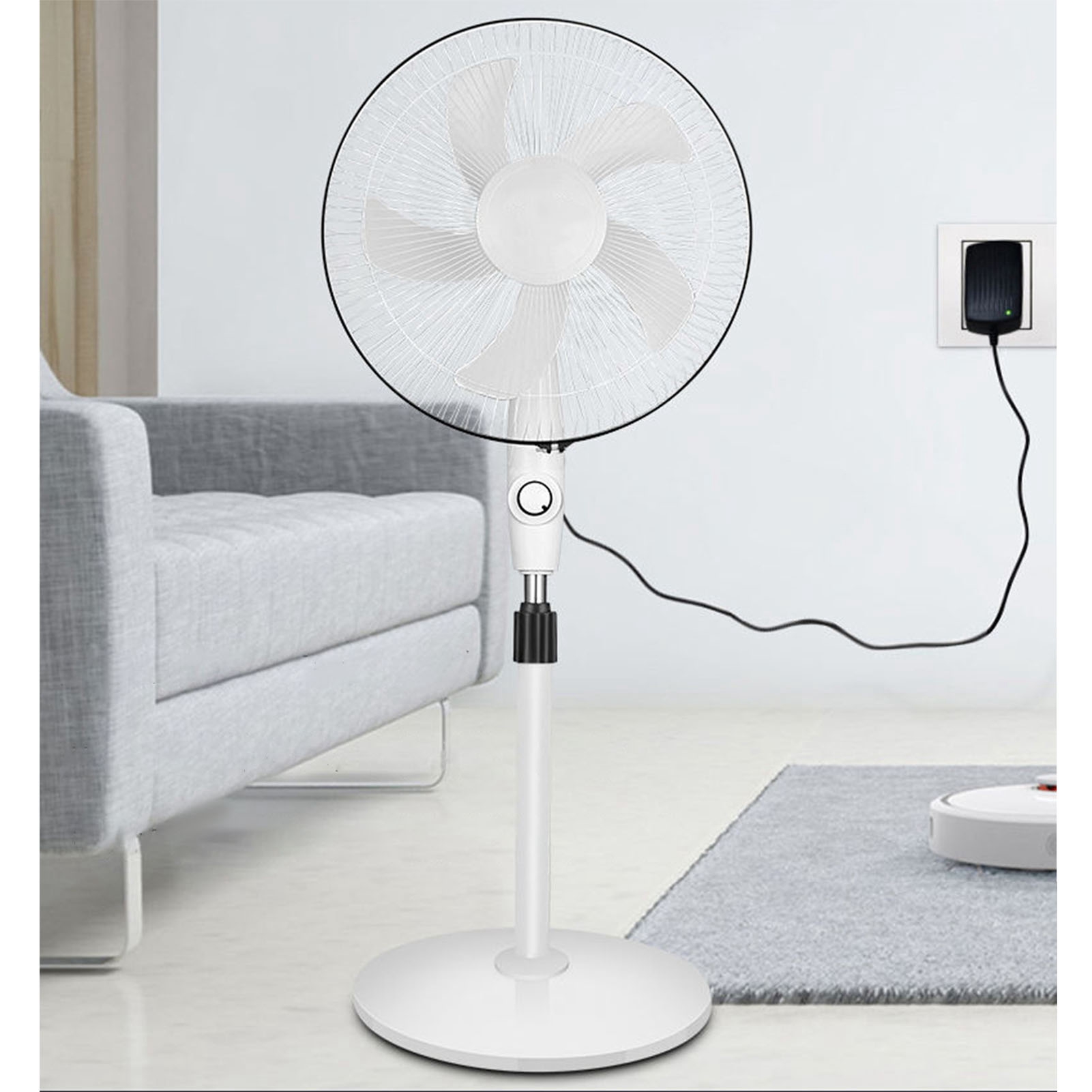 Standventilator Aus Kunststoff, Hohes Luftvolumen, 3 Geschwindigkeitsstufen, Weiß, Geeignet Für Schlafzimmer Und Wohnzimmer, Inklusive Batterieclip Und Kabel