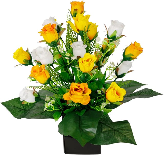 Kunstblume Rosen-Arrangement im Topf aus Keramik Blumengesteck Dekoblumen, I.GE.A., Höhe 38 cm, Seidenblumen Kunstrosen Rosenstrauß Hochzeitsdeko Tischdeko