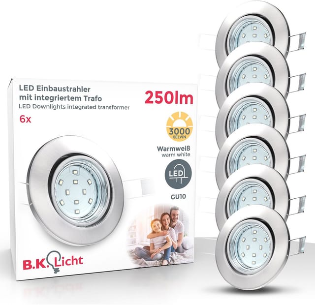 B.K.Licht LED Einbauleuchte Hila, Leuchtmittel wechselbar, Warmweiß, LED Einbaustrahler schwenkbar inkl. 3W 250 Lumen GU10 3.000K 6er SET