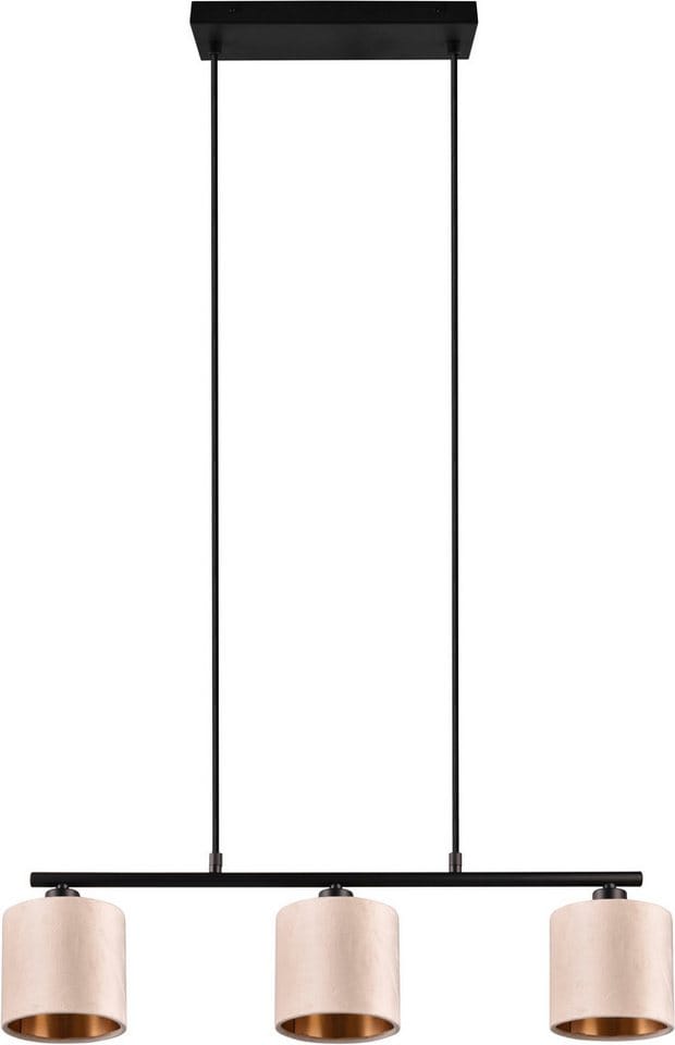 OTTO home Pendelleuchte Jerrett, Hängeleuchte 3-flammig mit Samtschirm beige / innen gold IP20, Leuchtmittel wechselbar, warmweiß - kaltweiß, Hängelampe Esszimmer höhenverstellbar bis 150 cm, exkl Leuchtmittel