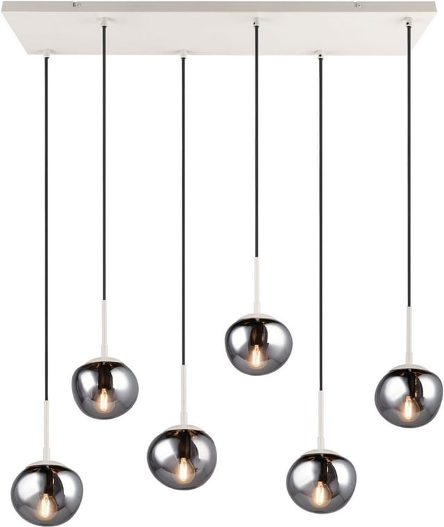 s.Oliver Pendelleuchte ANJELLA, Hängelampe beige exkl. E14, warm grey (beige) + smoke Glas, Leuchtmittel wechselbar, warmweiß - kaltweiß, mit mundgeblasenen Glasschirmen in rauchgrau, max 10W
