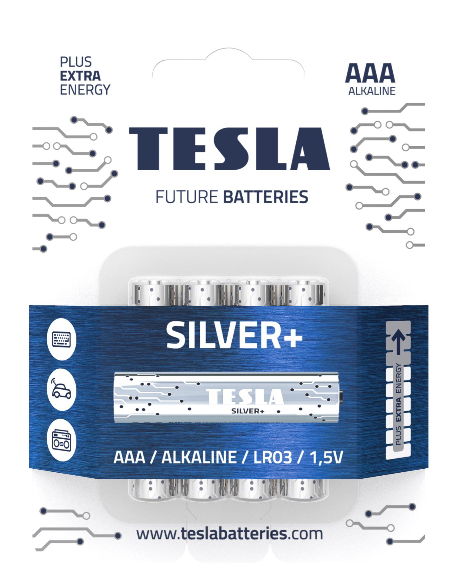 Tesla Alkaline Batterien Aaa/lr03/1,5 V 4 Stück Silber+