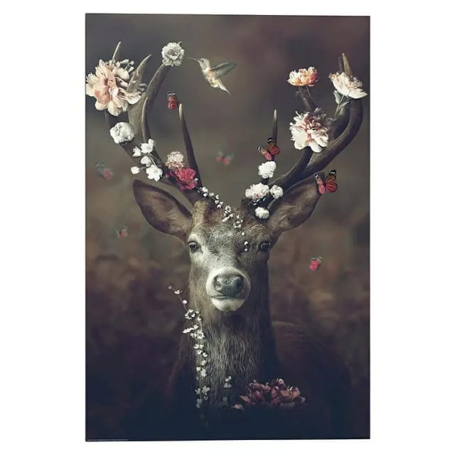Reinders! Wandbild Hirsch Romantisch - Kolibri - Schmetterling - Blumenkranz, Hirsche (1 St)