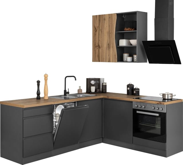 KOCHSTATION Winkelküche KS-Bruneck, Stellbreite 240/180 cm breit, wahlweise mit oder ohne E-Geräte, MDF