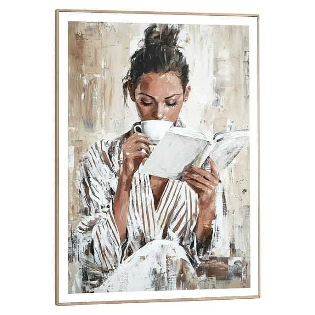 Reinders! Poster Morning Reading, Wohnzimmer - Frau - Lesen - Kaffee - Braun - MDF - Menschen - 50x70 cm