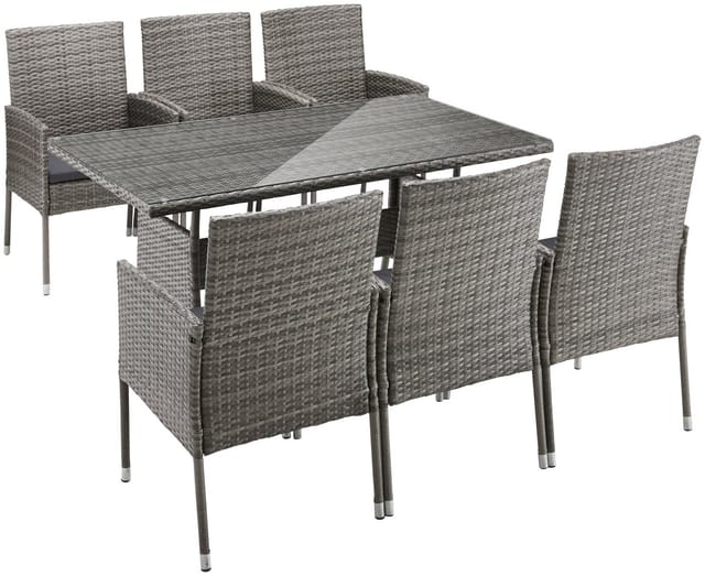 MERXX Garten-Essgruppe Costa Rica, TOPSELLER!, (13-tlg., 6x Sessel, 1x Tisch 140x80 cm, inkl. Sitzkissen, OTTOs Choice), Polyrattan, Tischplatte aus Sicherheitsglas, Unser Dauertiefpreis
