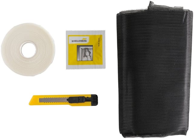 SCHELLENBERG Fliegengitter-Gewebe für Fenster ohne bohren, (Set, 1-St), Insektenschutz inkl. Befestigungsband, 130 x 150 cm, anthrazit, weiß