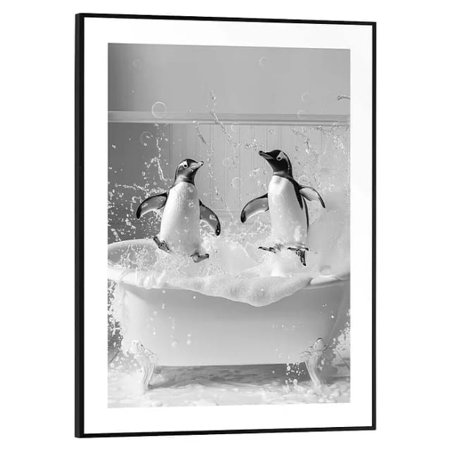 Reinders! Poster Penguin Splash, Toilette - Schwarz-Weiß - MDF - Tiere - 30x40 cm