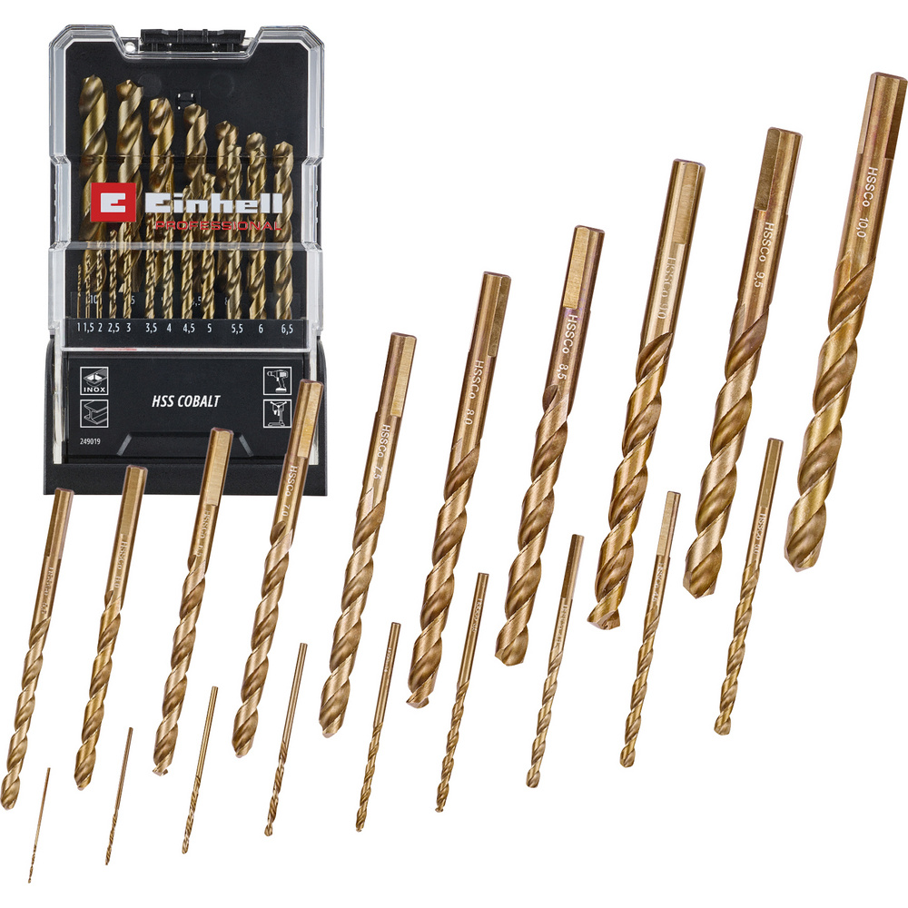 Einhell 249019 Hss-co Metall-spiralbohrer-set 1 Mm, 1.5 Mm, 2 Mm, 2.5 Mm, 3 Mm, 3.5 Mm, 4 Mm, 4.5