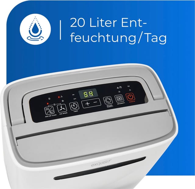 exquisit Luftentfeuchter LE 2055 wes, Entfeuchtung 20 l/Tag, Tank 5,5 l, mobiles Gerät, Frost- & Überlaufschutz
