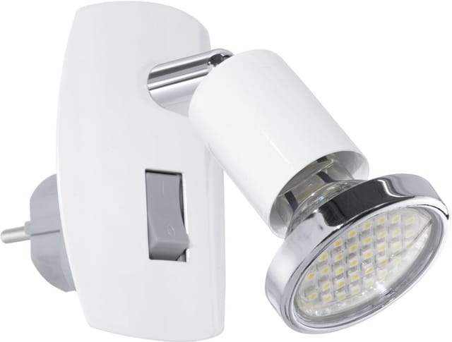 EGLO Steckdosenleuchte MINI 4 Steckerlampe - Stahl - GU10 - 1X2,8W - IP20, Ein-/Ausschalter, Leuchtmittel wechselbar, Steckdosenspot, Steckdosenstrahler, Schalfzimmerleuchte, L7 x H10 cm