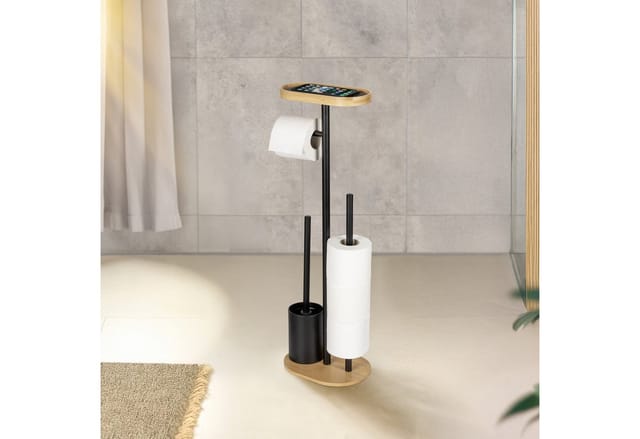 WENKO WC-Garnitur Pomarolo, 4 in 1, mit WC-Bürste, Rollenhalter, Ersatzrollenhalter und Ablage
