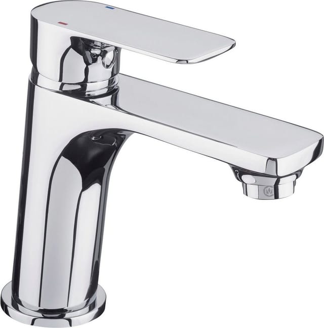 CORNAT Waschtischarmatur Verchromter Messingkörper - Rundes Design - Normale Auslaufhöhe Mit Druck-Ablaufventil / Wasserhahn fürs Bad / Waschbecken-Armatur