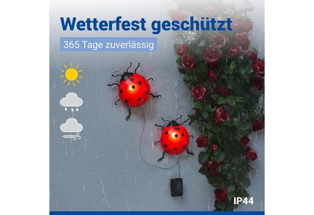 Maximex LED Gartenleuchte Modell Marienkäfer, Ein-/Ausschalter, LED fest integriert, Warmweiß, solarbetriebene Gartendekoration, leuchtet bis zu 10 Stunden