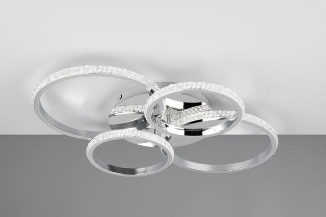 Reality Leuchten LED Deckenleuchte CIRES, LED Deckenlampe mit 4 schwenkbaren LED-Ringen, kaltweiß 4000K, Dimmfunktion, LED fest integriert, Kaltweiß, 3400 Lumen 27W, in 3 Stufen dimmbar mit Acryl Kristallen verzierte LED