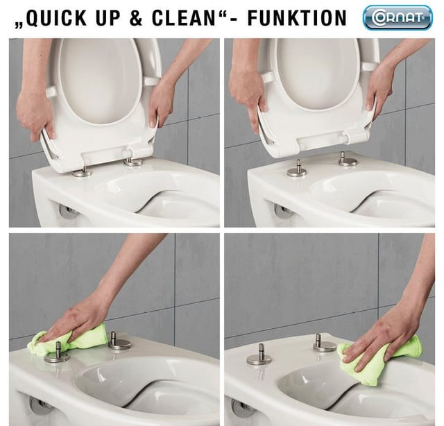 CORNAT WC-Sitz Flaches Design - Pflegeleichter Duroplast - Quick up, Clean Funktion - Absenkautomatik - Montage von oben / Toilettensitz