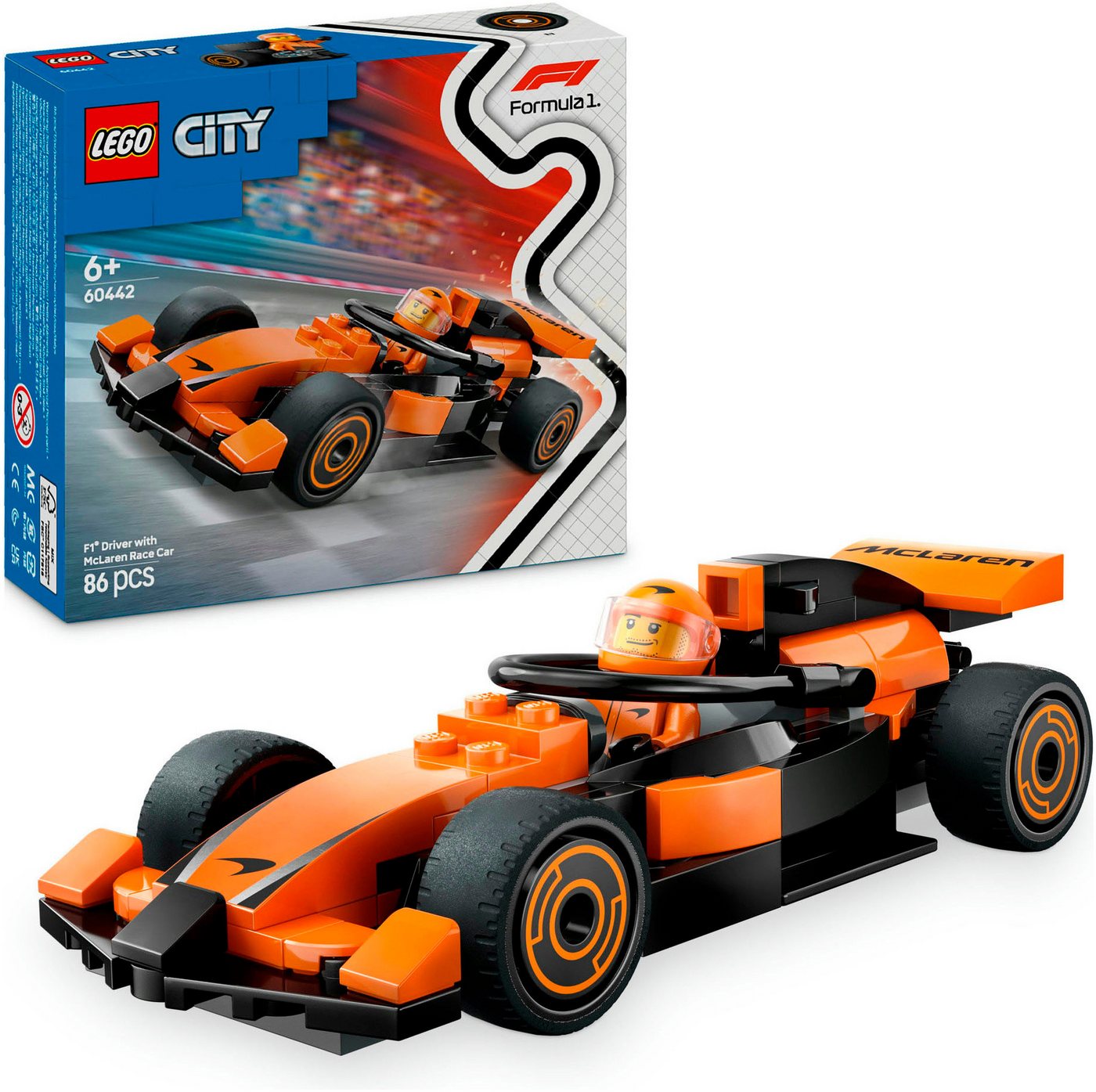 LEGO® F1® Rennfahrer mit McLaren Rennauto (60442), LEGO City Konstruktionsspielsteine, (86 St), Made in Europe