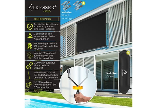 Kesser® Senkrechtmarkise Mit Handkurbel - 140 X 250cm, Anthrazit