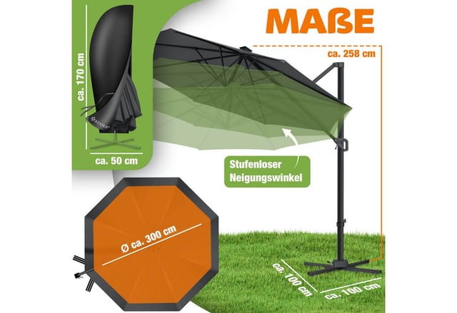 Kesser® Ampelschirm Sun Xl Ø330 Cm, Drehbar, Uv50+ - Anthrazit, Ohne Led