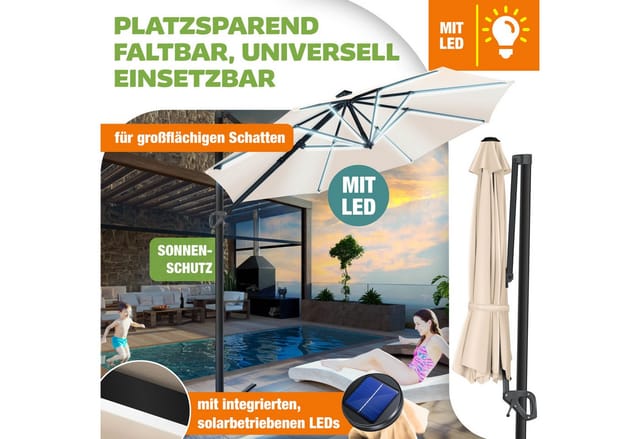 Kesser® Ampelschirm Sun Xl Ø330 Cm, Drehbar, Uv50+ - Beige, Mit Led