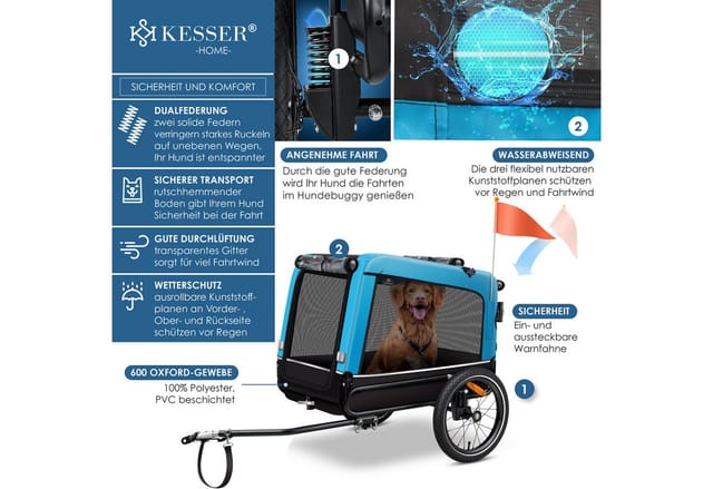 Kesser® Hundeanhänger Boxer 3in1, 240 L, Bis 40 Kg - Blau